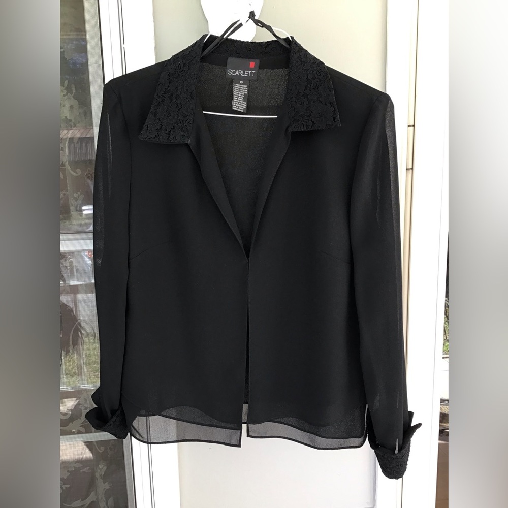 Scarlett black blouse size 10 lace cuffs lace collars women top dressy - Picture 8 of 10